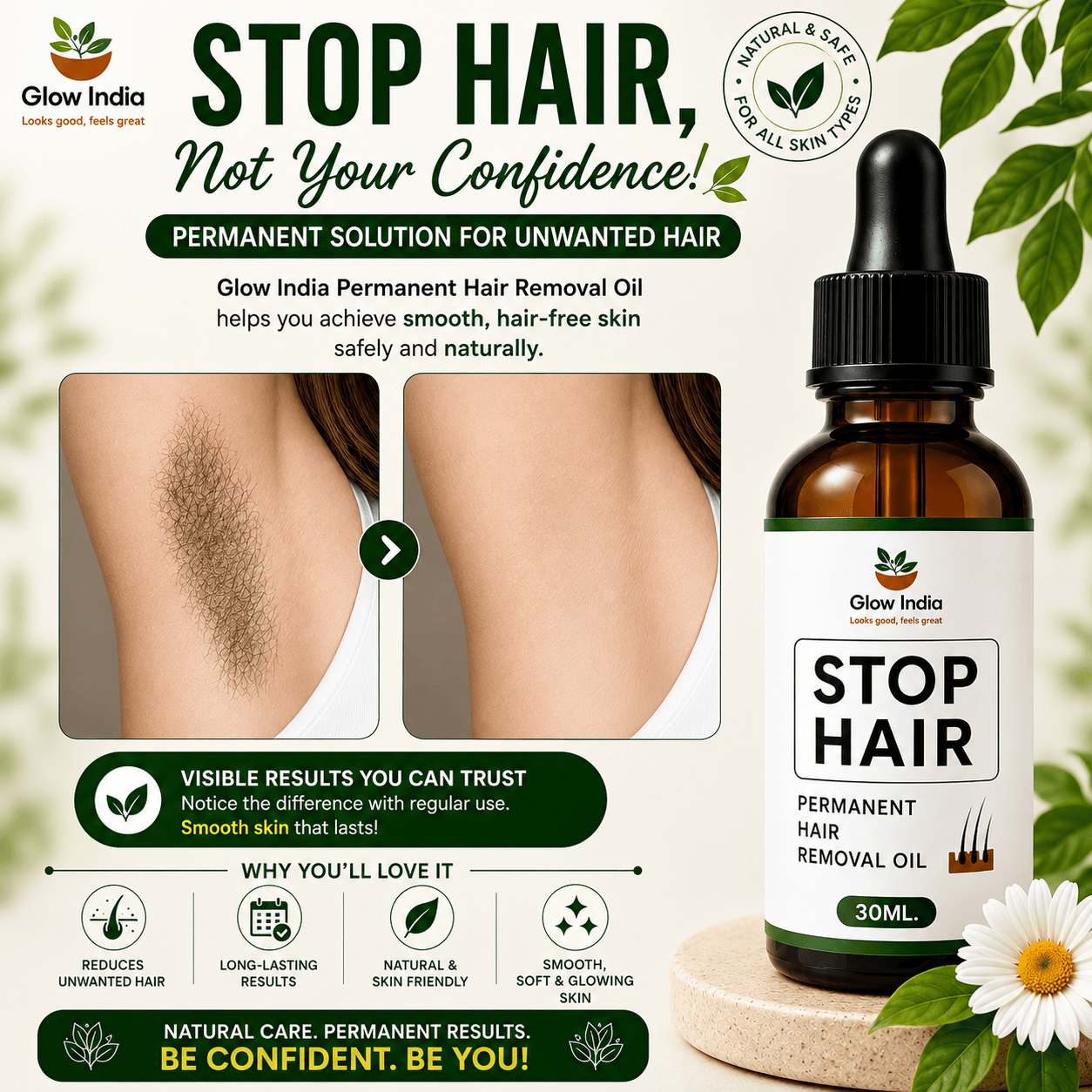 Permanent Hair Removal Oil – Herbal Solution for Reducing Unwanted Body Hair Naturally - dmore