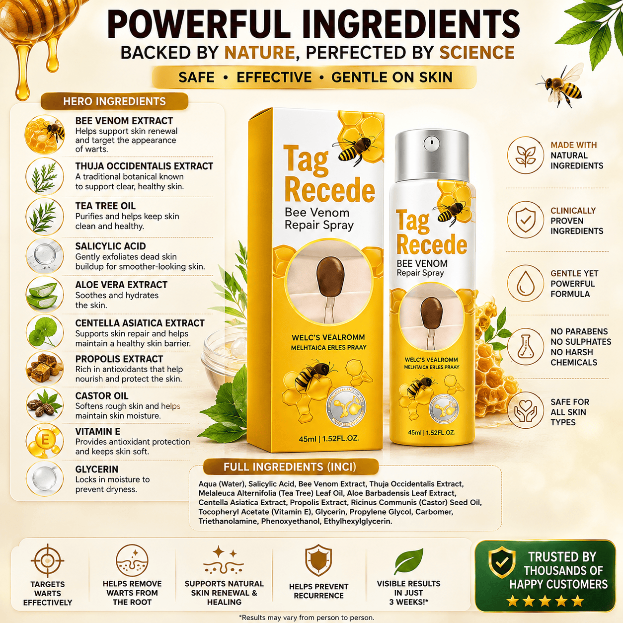 SD Bee Venom Tag & Wart Remover spray - Fast & Easy At-Home in 3 weeks