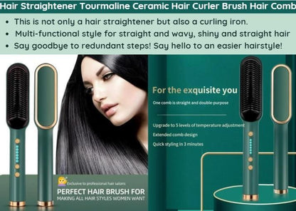 Hair Straightener Tourmaline Ceramic Hair Curler Brush Hair Comb😍