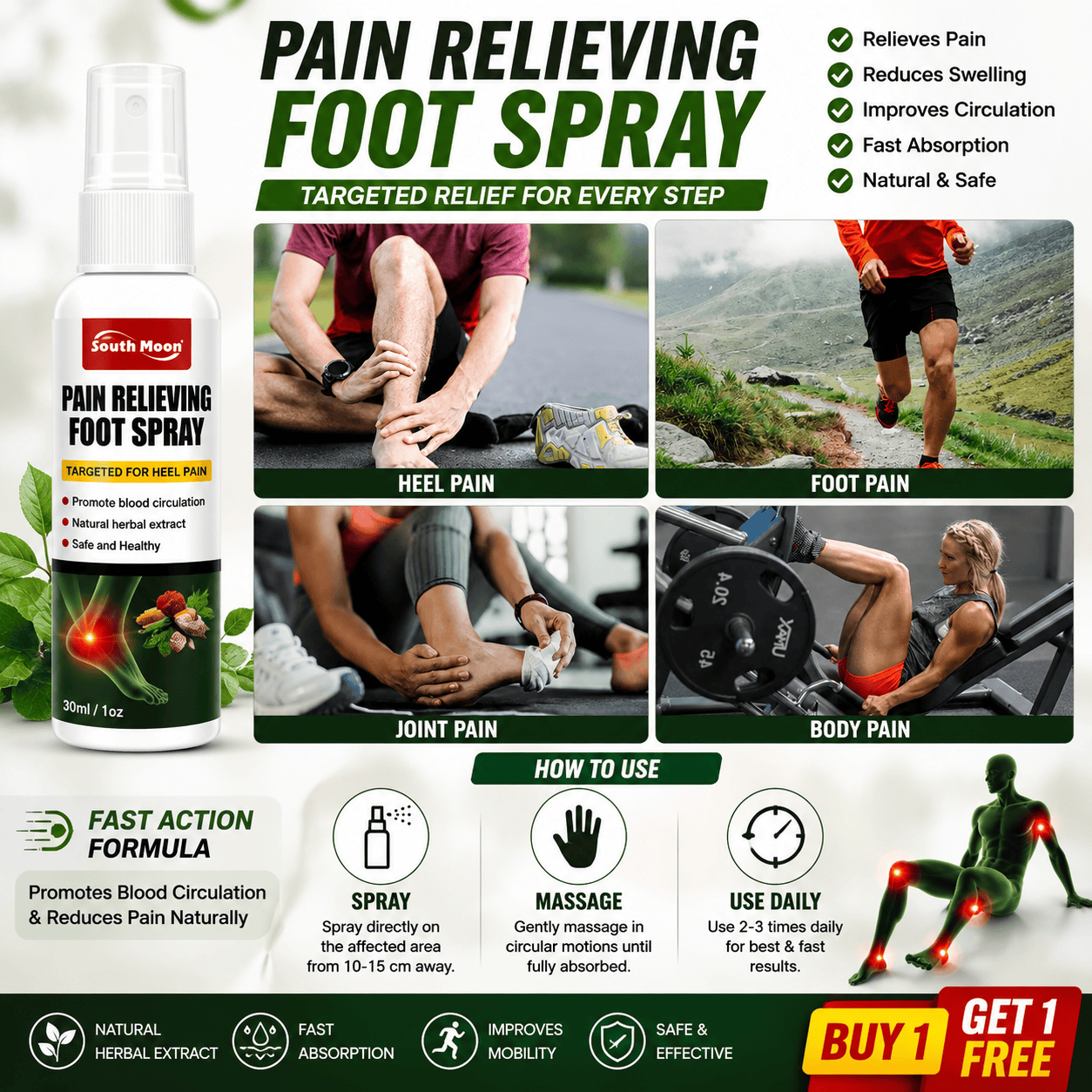SD Foot & Joint Pain Relieving Spray - 🔥 Buy 1 Get 1 Free @499 🔥