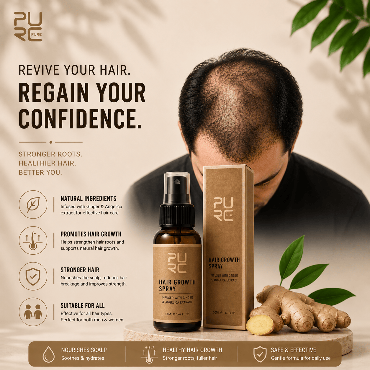 D-More Hair Growth Spray – Advanced Herbal Formula for Stronger Roots & Thicker Hair - dmore