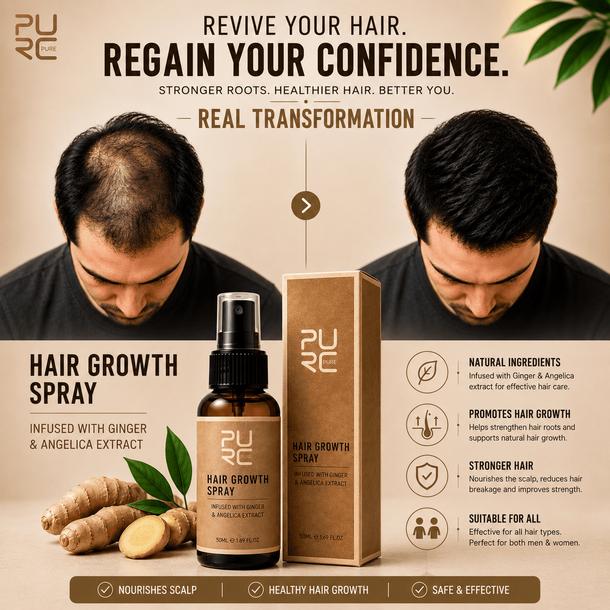 D-More Hair Growth Spray – Advanced Herbal Formula for Stronger Roots & Thicker Hair - dmore