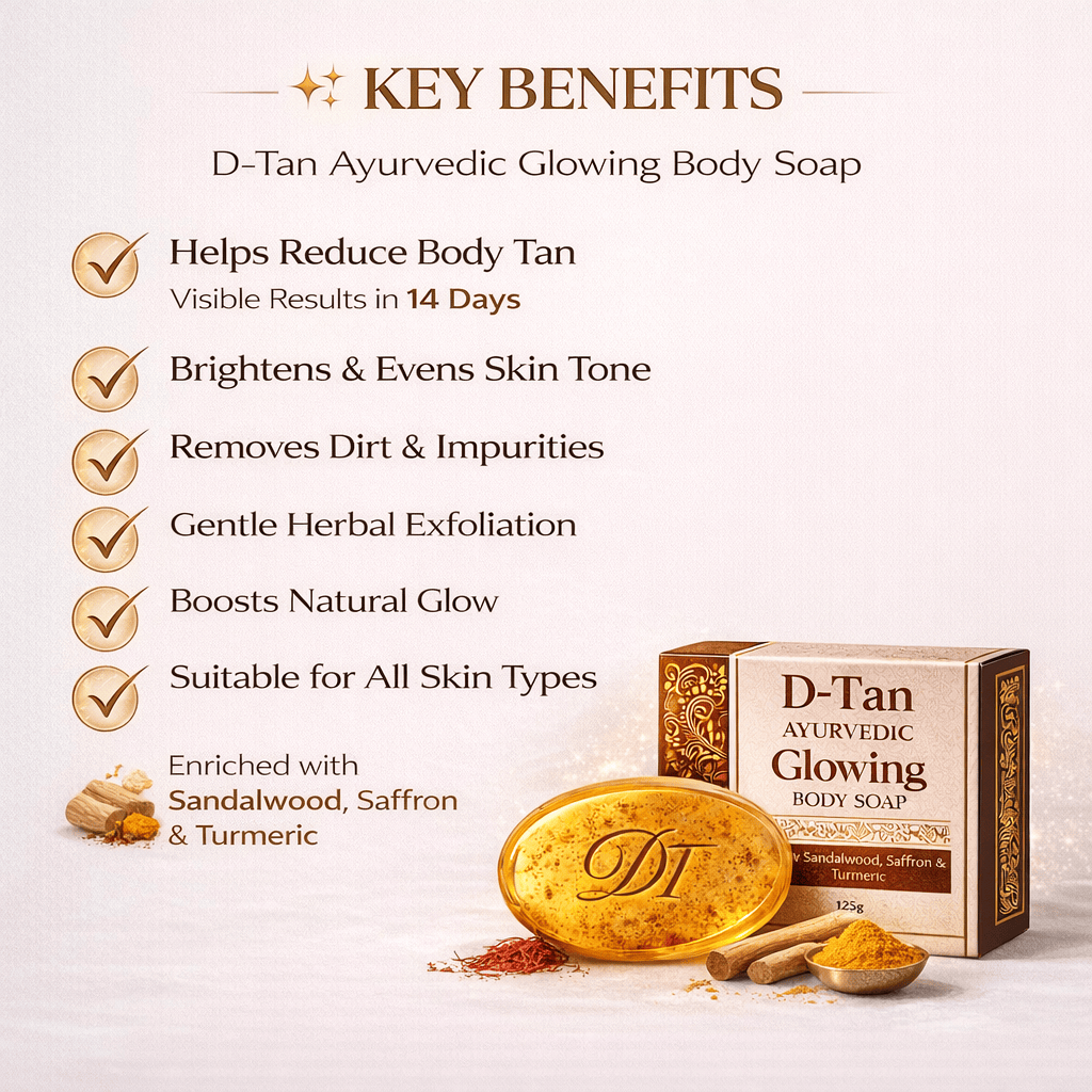 D-Tan Ayurvedic Glowing Body Soap – With Sandalwood, Saffron & Turmeric | Helps Remove Tan & Brighten Skin - dmore