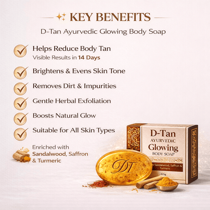 D-Tan Ayurvedic Glowing Body Soap – With Sandalwood, Saffron & Turmeric | Helps Remove Tan & Brighten Skin - dmore