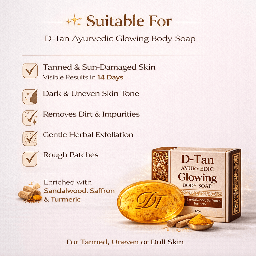 D-Tan Ayurvedic Glowing Body Soap – With Sandalwood, Saffron & Turmeric | Helps Remove Tan & Brighten Skin - dmore