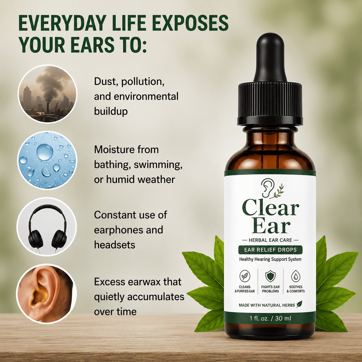 MD Clear Ear Oil — Complete 5-in-1 Herbal Ear Care, Backed by Nature
