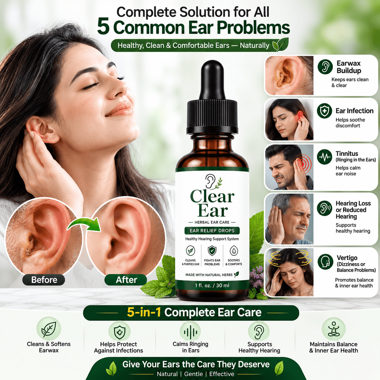 MD Clear Ear Oil — Complete 5-in-1 Herbal Ear Care, Backed by Nature