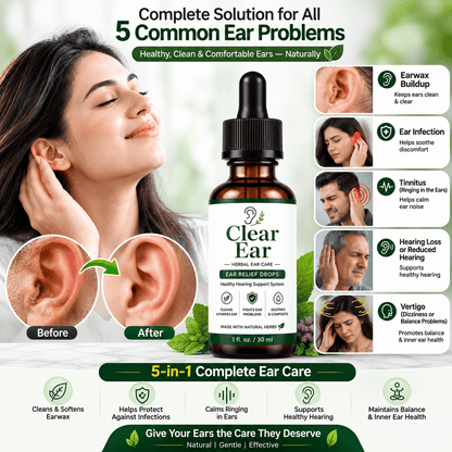 MD Clear Ear Oil — Complete 5-in-1 Herbal Ear Care, Backed by Nature