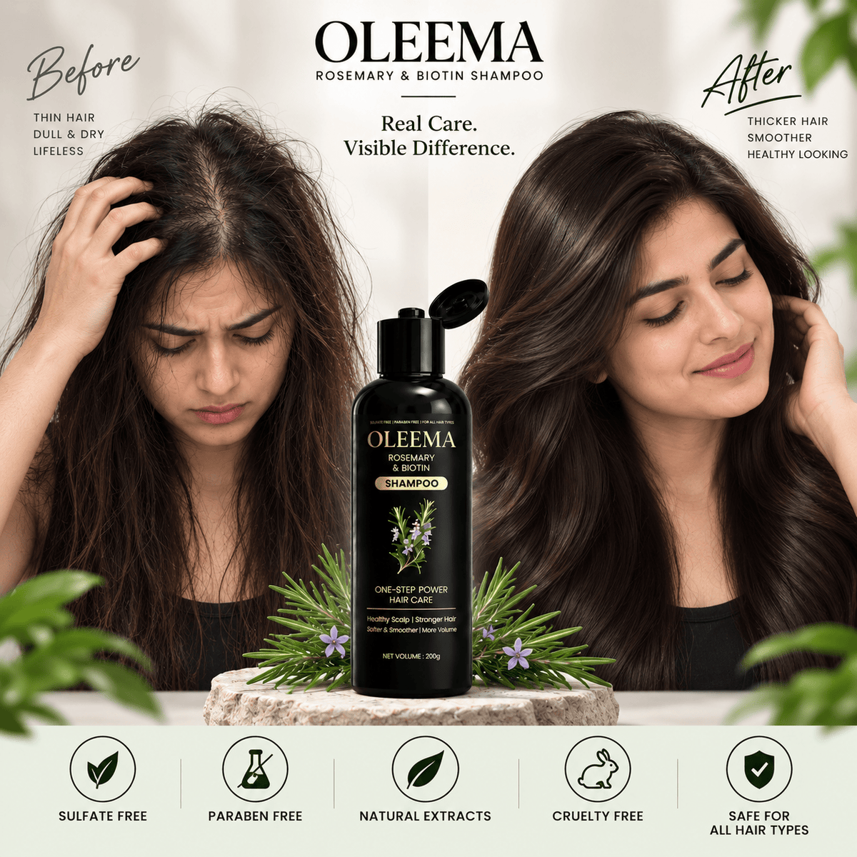 OLEEMA Rosemary & Biotin Shampoo — for softer, stronger, naturally healthy-looking hair.