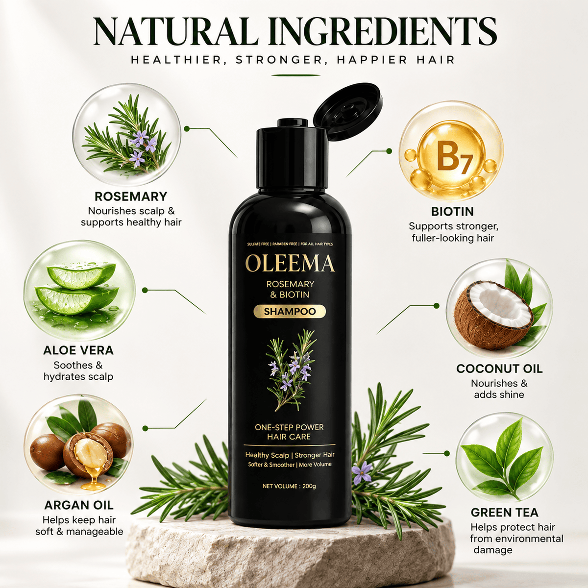 OLEEMA Rosemary & Biotin Shampoo — for softer, stronger, naturally healthy-looking hair.