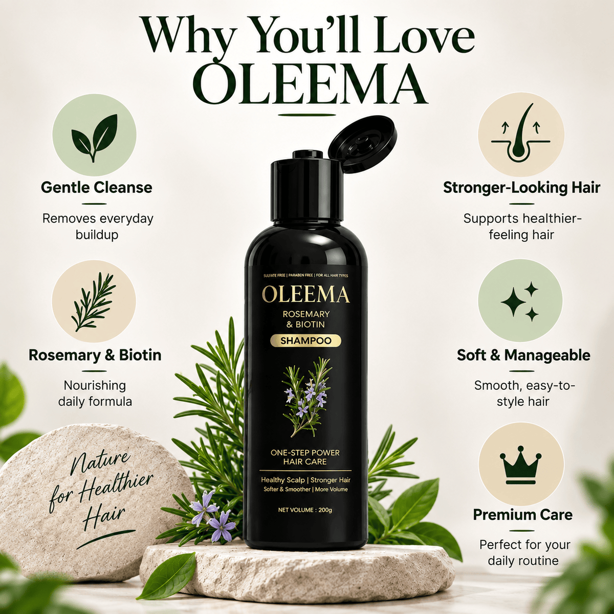 OLEEMA Rosemary & Biotin Shampoo — for softer, stronger, naturally healthy-looking hair.