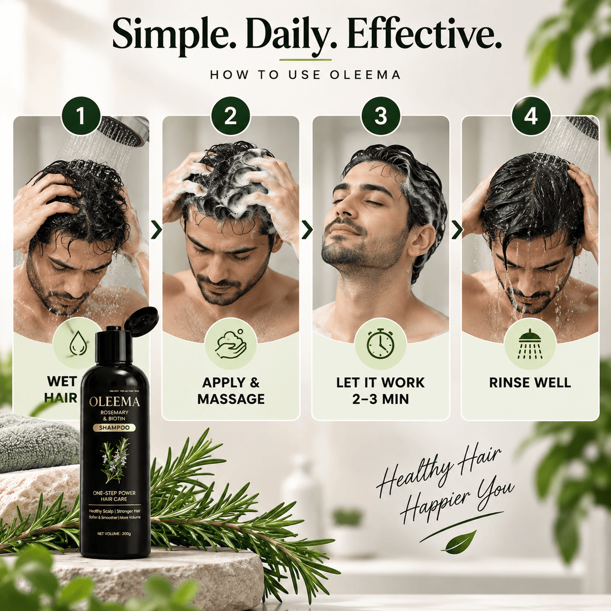 OLEEMA Rosemary & Biotin Shampoo — for softer, stronger, naturally healthy-looking hair.