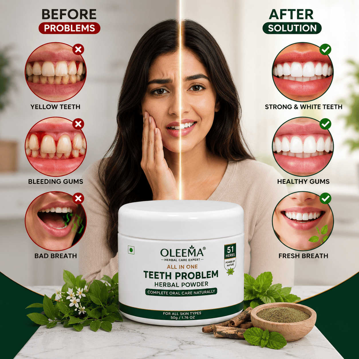 SD 51 Herbal Ingredients Teeth Powder | Complete Oral Care, Naturally