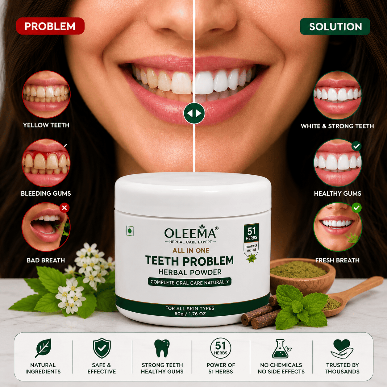 SD 51 Herbal Ingredients Teeth Powder | Complete Oral Care, Naturally